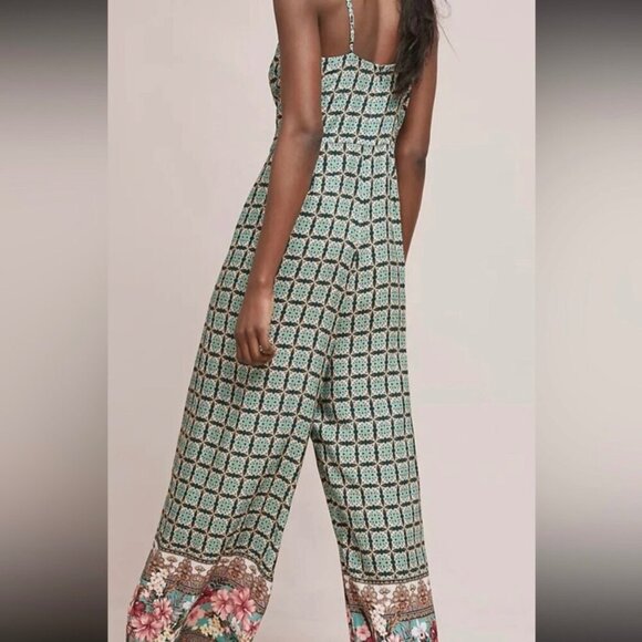 Anthropologie Farm Rio Small Honolulu Jumpsuit Floral Geometric Lightweight Flow - Picture 3 of 12